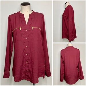Calvin Klein Red Button Down Burgundy Small Blouse